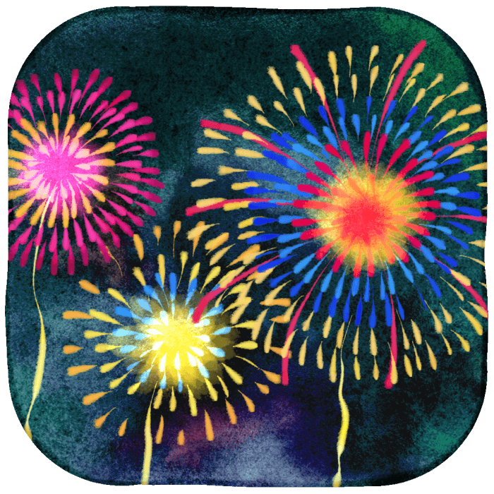 夏の風物詩、打ち上げ花火のイラストです。花火大会、お祭り、縁日などのコンテンツにお使いください。