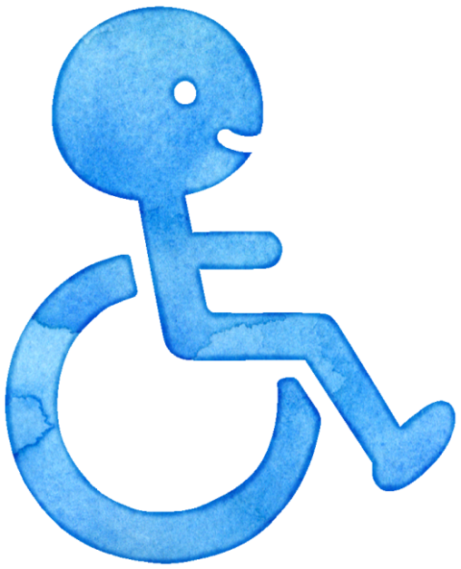 トイレや車などに表示されていることがある、車椅子のマークのイラストです。歩行が困難な方に利用していただくためのマークです。