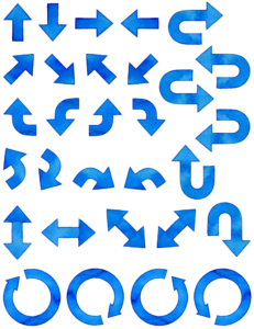 様々な種類の"矢印"のセットです。文字を入力する時も矢印（↑↓→←）は出ますが、文字としての矢印では物足りない、インパクトに欠ける、欲しい形がない、等にお使いいただけます！カラーはブルーです。