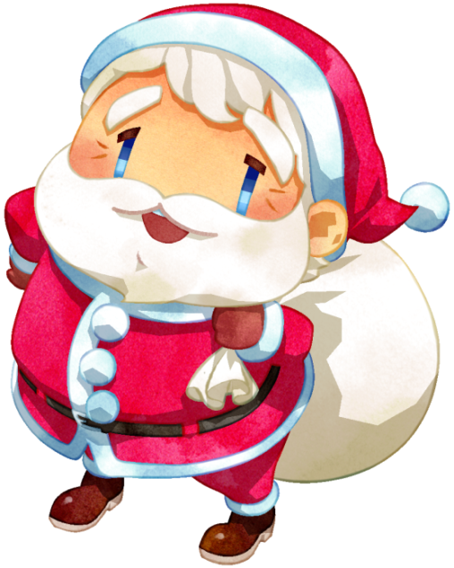 サンタクロースのイラストです。クリスマス・イヴの夜にトナカイの引くソリに乗り、子供たちにクリスマスプレゼントを配ります。白いひげを生やした恰幅の良いおじいさんで、赤い服を着ており、プレゼントの入った大きな袋を持っています。
