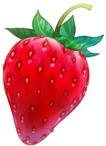 イチゴ（苺）のイラストです。イチゴはバラ科の多年草で、一般的に食用とされている果実のイチゴはオランダイチゴ系です。甘酸っぱい味と香りで見た目も可愛らしく人気の高い果実です。