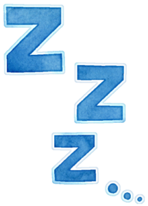 眠っている様子を表現する、"ZZZ..."の文字のイラストです。「左用」は人物などの左側に、「右用」は人物などの右側に配置すると自然です。こちらは「左用」です。