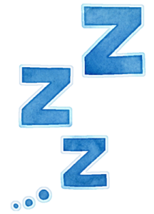 眠っている様子を表現する、"ZZZ..."の文字のイラストです。「左用」は人物などの左側に、「右用」は人物などの右側に配置すると自然です。こちらは「右用」です。
