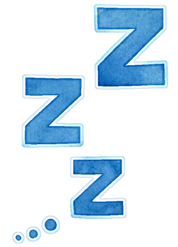 眠っている様子を表現する、"ZZZ..."の文字のイラストです。「左用」は人物などの左側に、「右用」は人物などの右側に配置すると自然です。こちらは「右用」です。