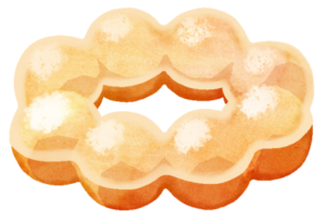 ドーナツのイラストです。丸いお団子状の生地を繋げてリング状にしたの可愛らしいドーナツです。