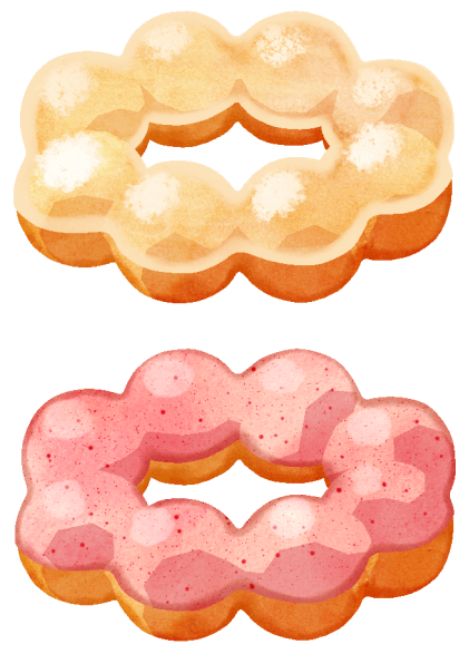 ドーナツのイラストです。丸いお団子状の生地を繋げてリング状にしたの可愛らしいドーナツです。 ※サンプルイラストです。