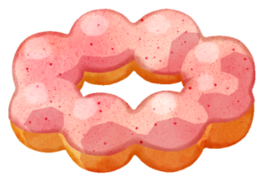 ドーナツのイラストです。丸いお団子状の生地を繋げてリング状にしたの可愛らしいドーナツです。ストロベリー味です。