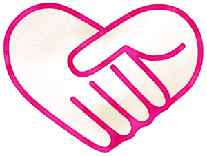 握手のアイコンのイラストです。握手をした手の形がハート型になっています。白×ピンクです。