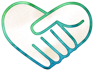 握手のアイコンのイラストです。握手をした手の形がハート型になっています。白×緑です。